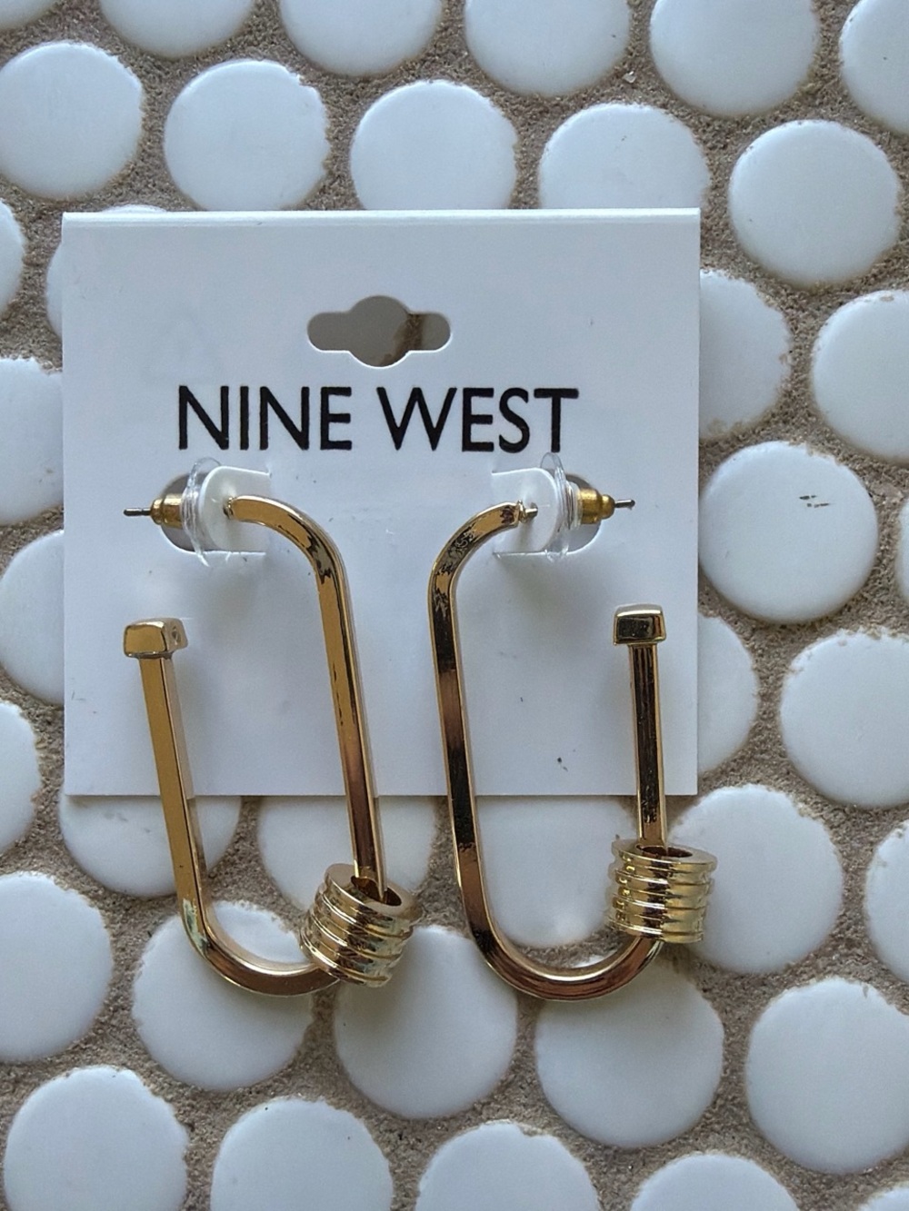 Nine West Gold Curved Hook Hoop Earrings